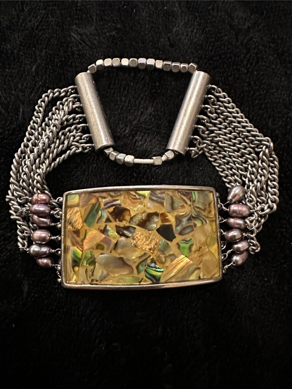 REACTION Mother of Pearl Mosaic Silver-Tone Bracelet - Iridescent Gold Accent